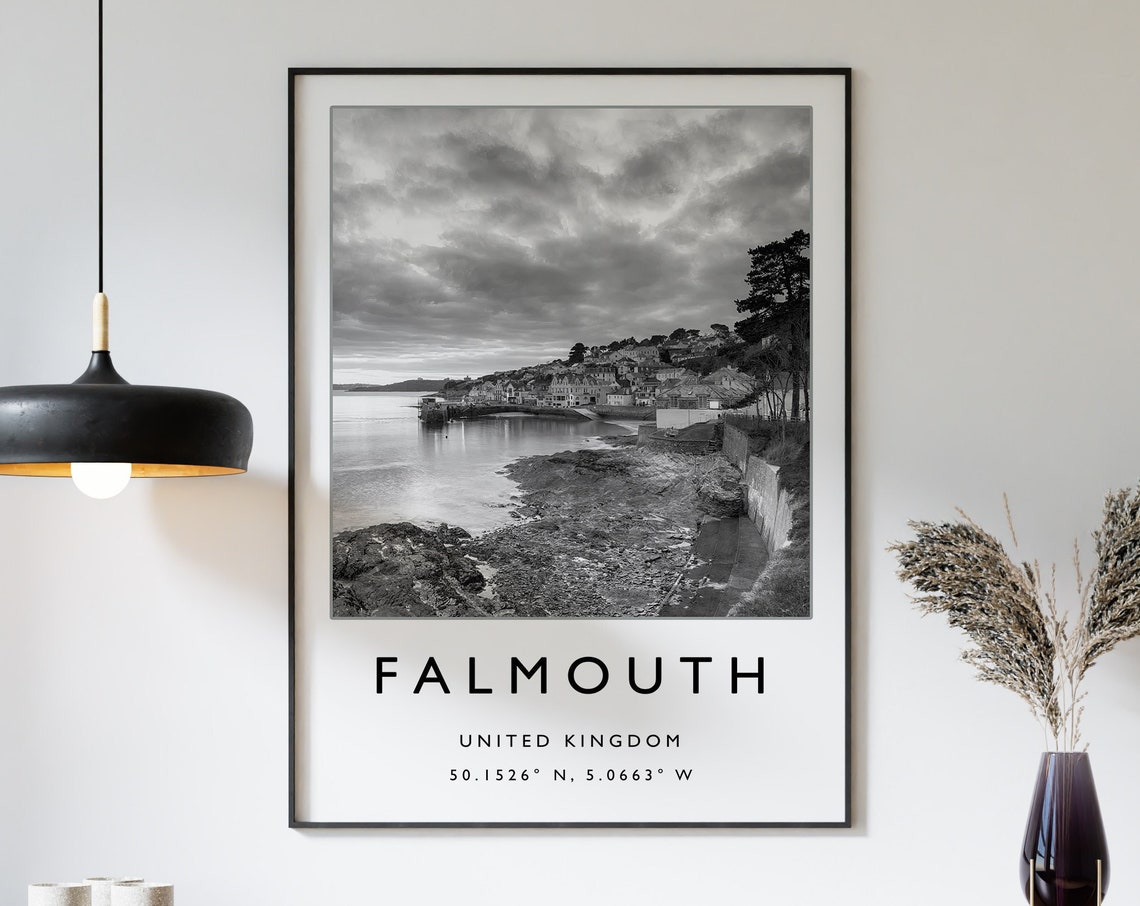 Falmouth Travel Print Falmouth England Travel Poster Seaside Travel Print Travel Art Travel Poster Black And White Gift A2a3a4