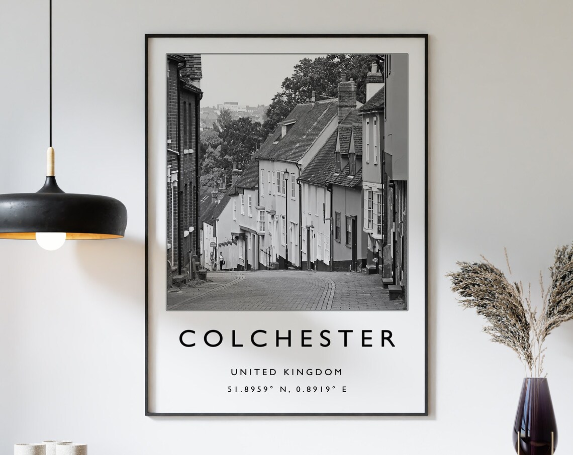 Colchester United Kingdom Cobblestone Street Black and White Print