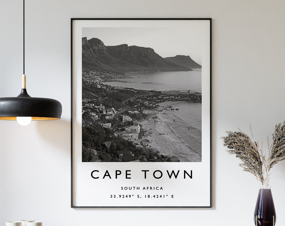 Cape Town Travel Print Cape Town Travel Poster South Africa Print Travel Art Travel Decor Black And White Print Photographic Art
