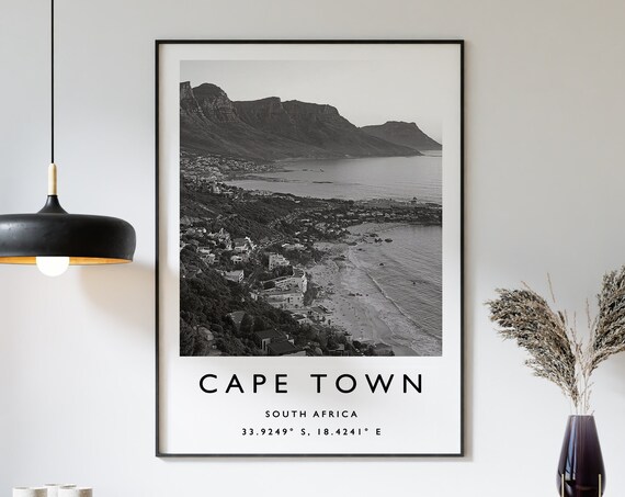 Cape Town Travel Print Cape Town Travel Poster South Africa Print Travel Art Travel Decor Black And White Print Photographic Art