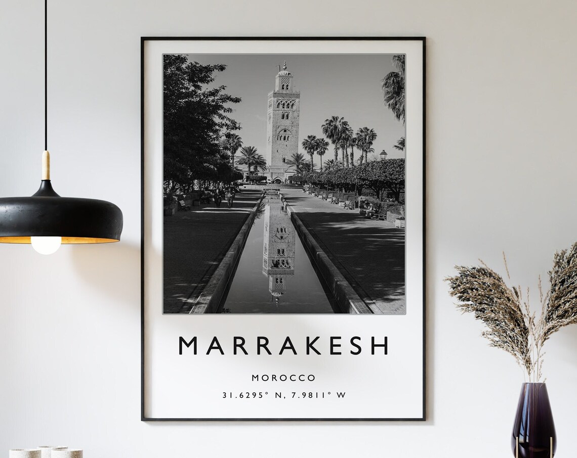 Marrakesh Black And White Travel Poster, Morocco