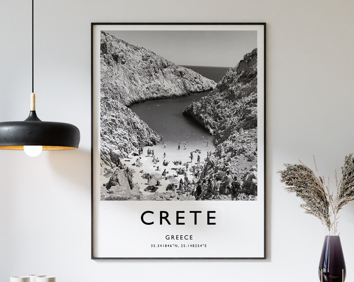 Crete Travel Poster, Black and White Photography