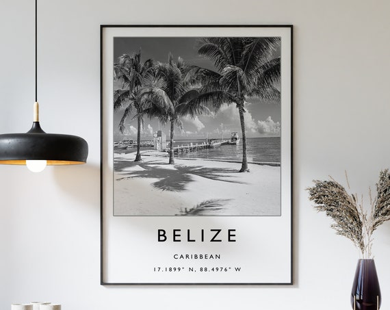 Belize Travel Print Belize Travel Poster Caribbean Travel Print Travel Art Travel Poster Black And White Travel Gift A2a3a3