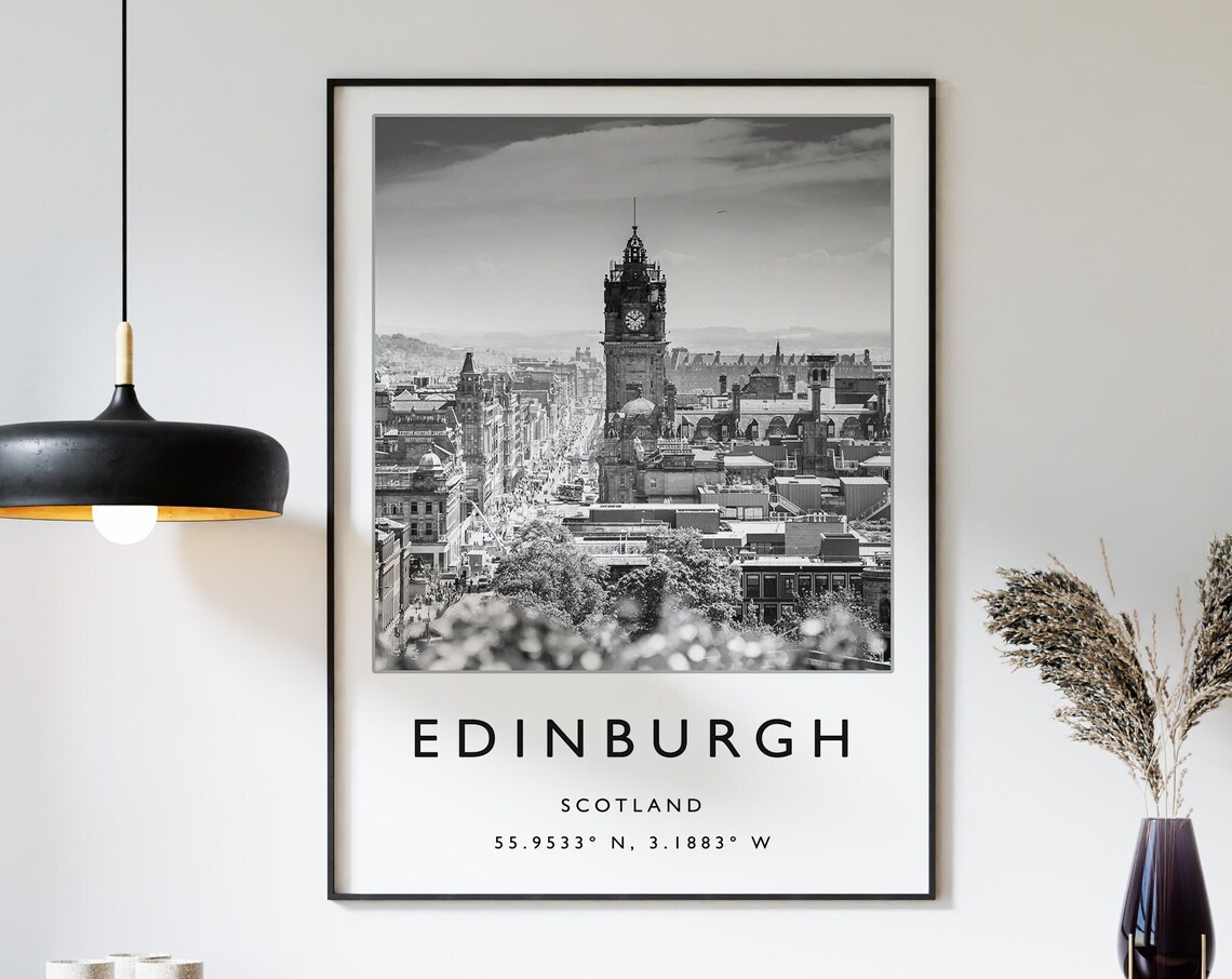 Edinburgh Travel Poster, Scotland Black and White