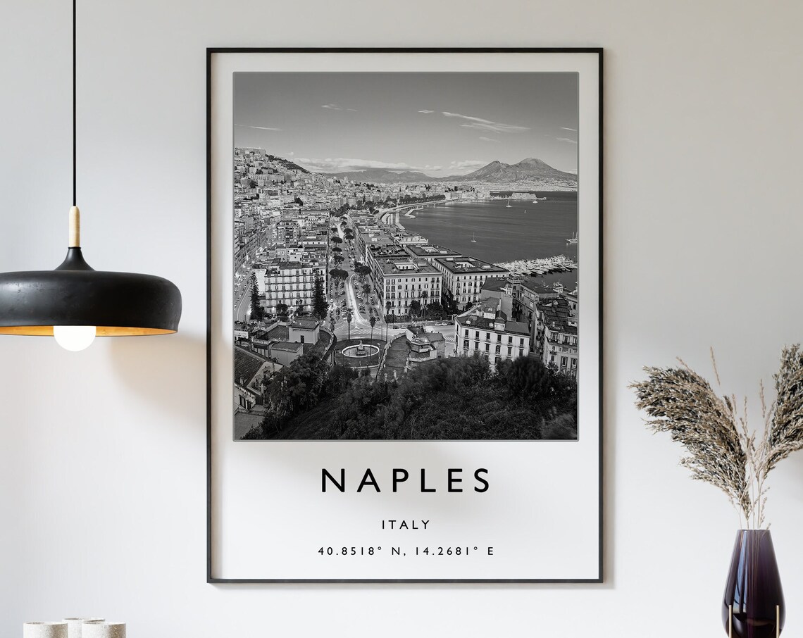 Naples Travel Poster, Black And White Europe Print
