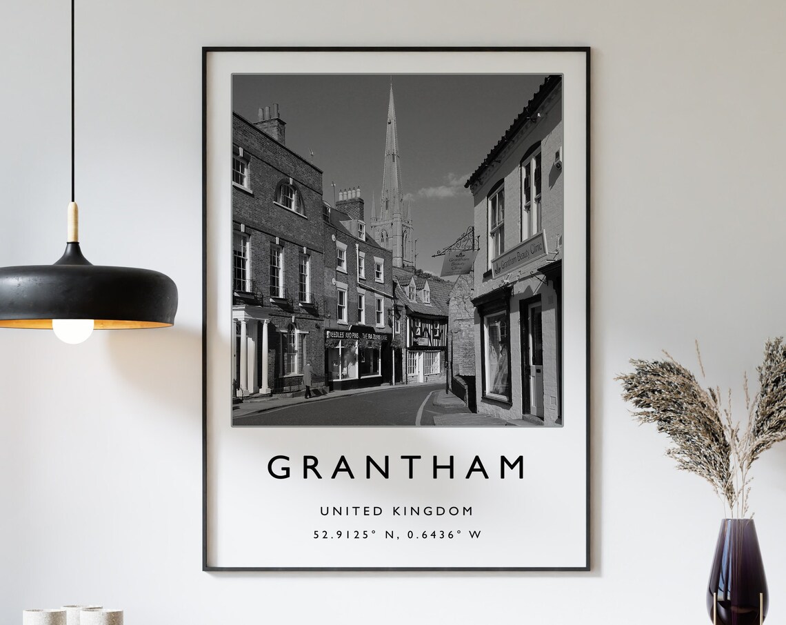 Grantham United Kingdom Black White Historic Street Photo Poster