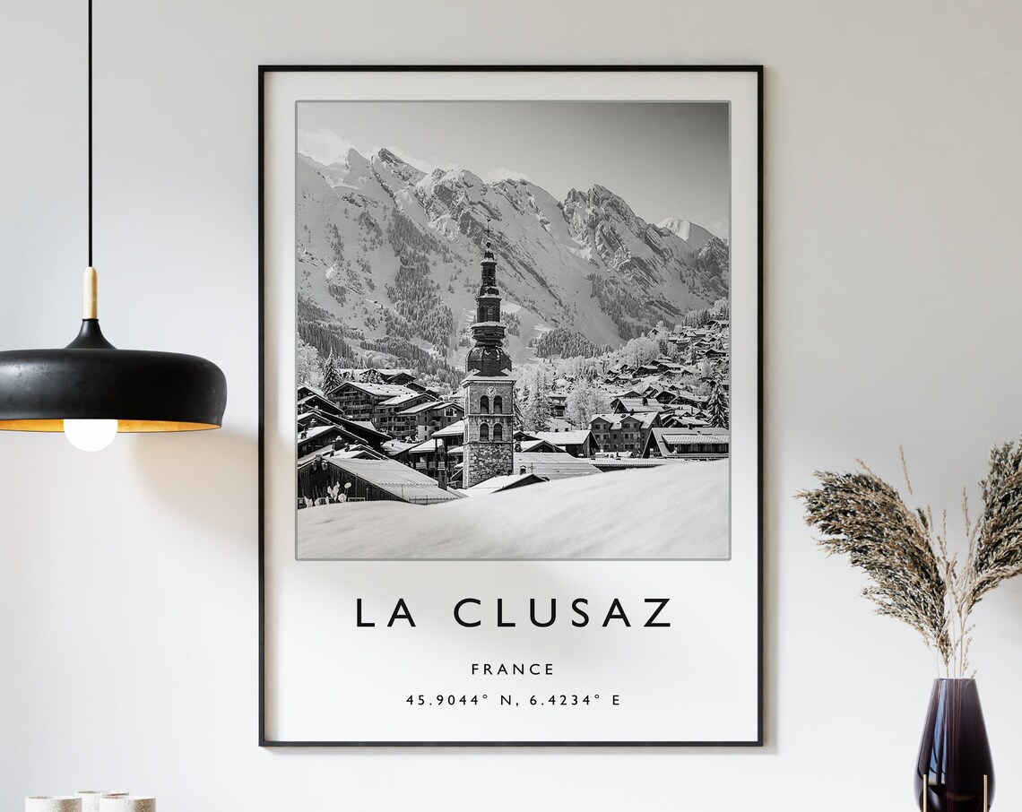 La Clusaz France Black and White Village Photo Travel Poster