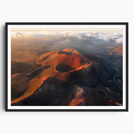Lanzarote Print Timanfaya Volcano Canary Islands Print Lanzarote Travel Poster Lanzarote Wall Art Volcano Gift Volcanoes