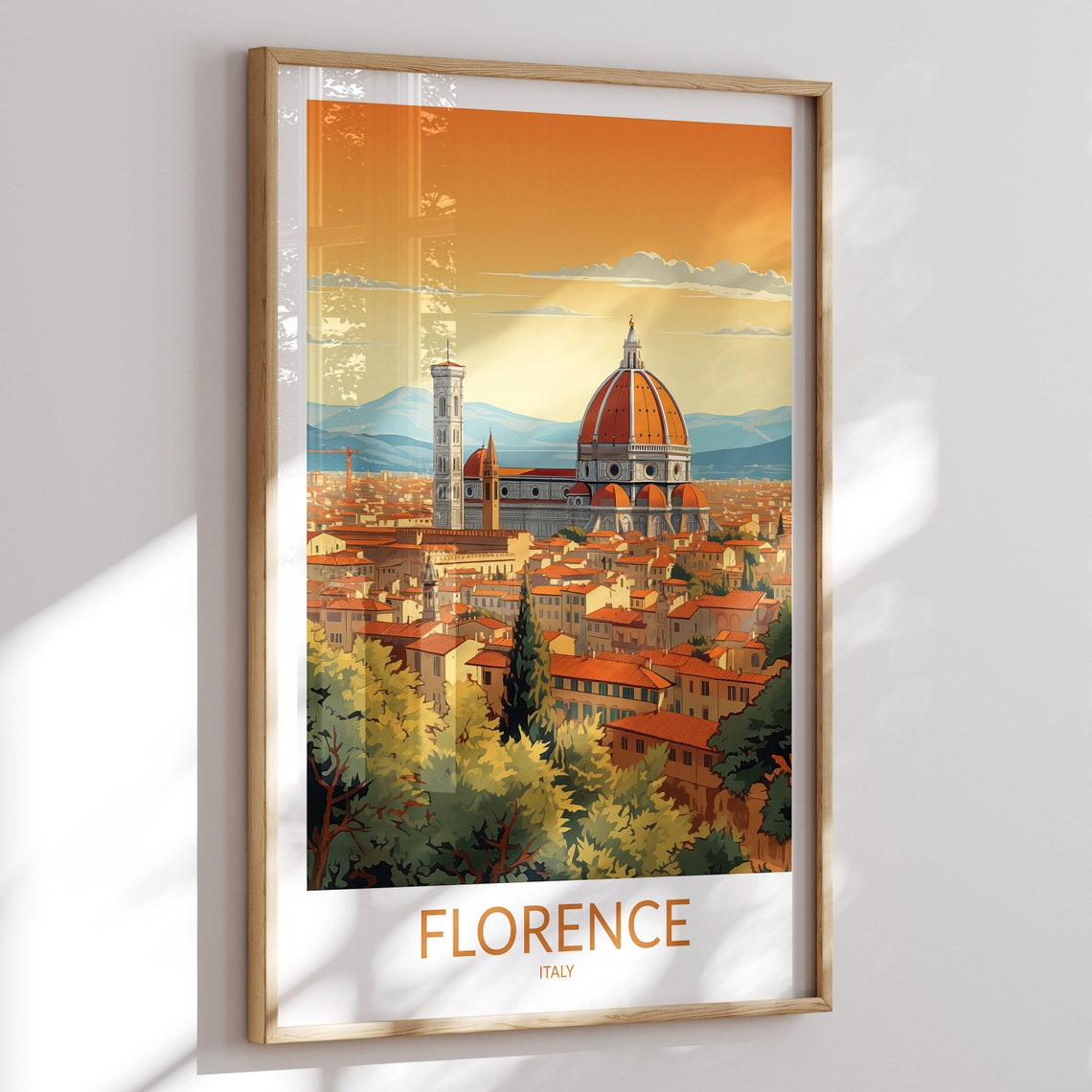 Florence Italy Duomo Golden Sunset Skyline Dramatic Travel Poster