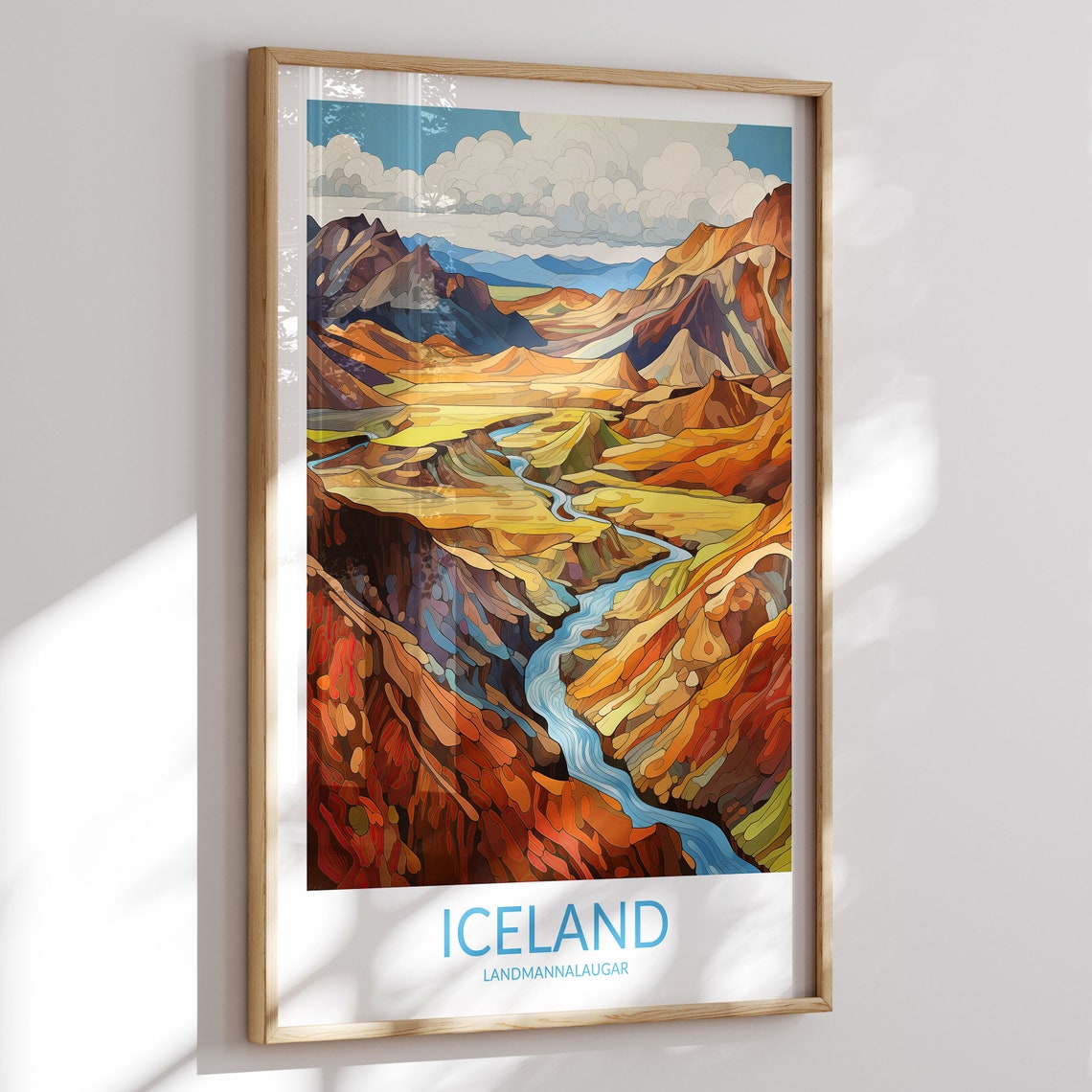 Iceland Landmannalaugar Wide Colorful Valley River Panorama Art Poster