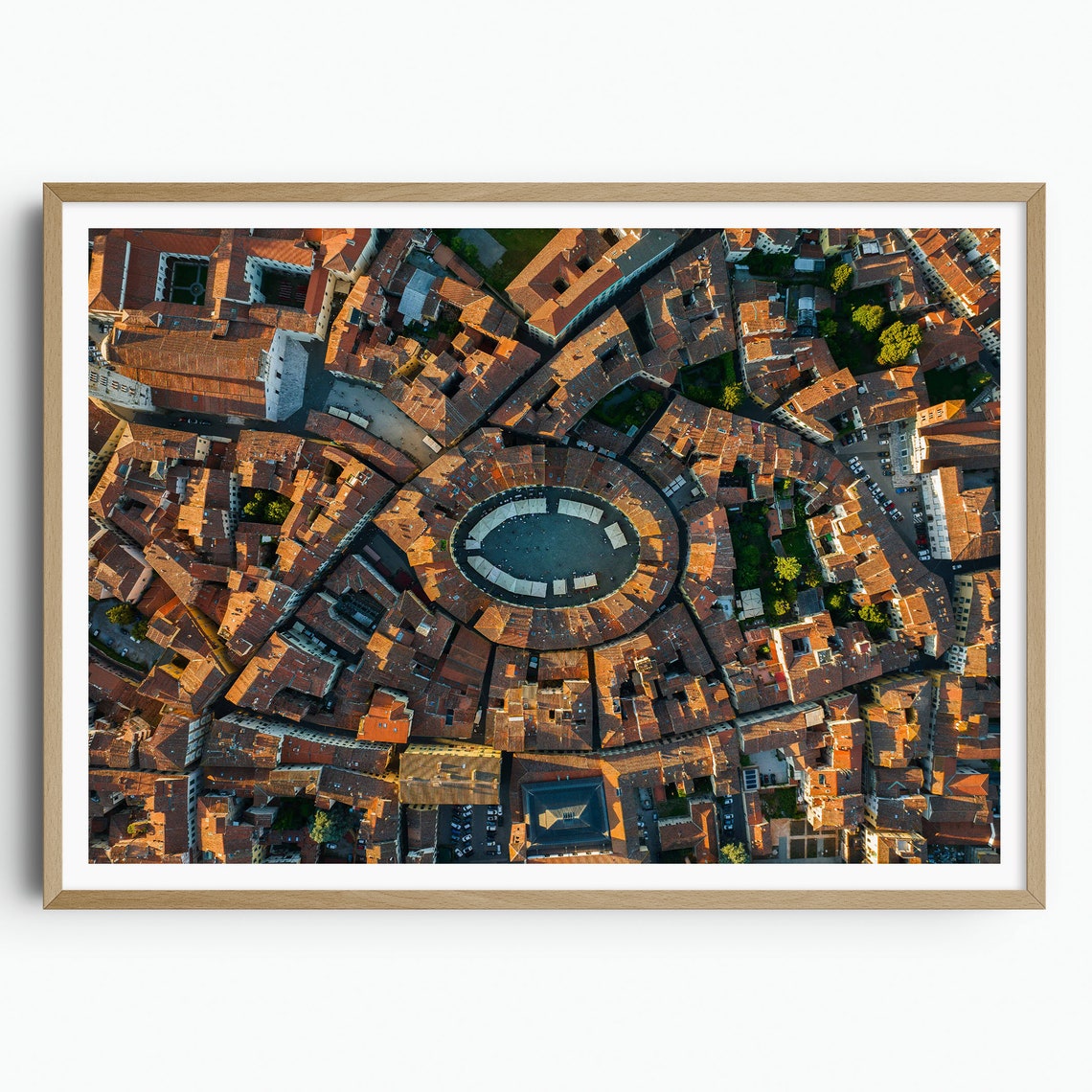 Lucca Oval Square Aerial View Of Terracotta Rooftops Italy Poster
