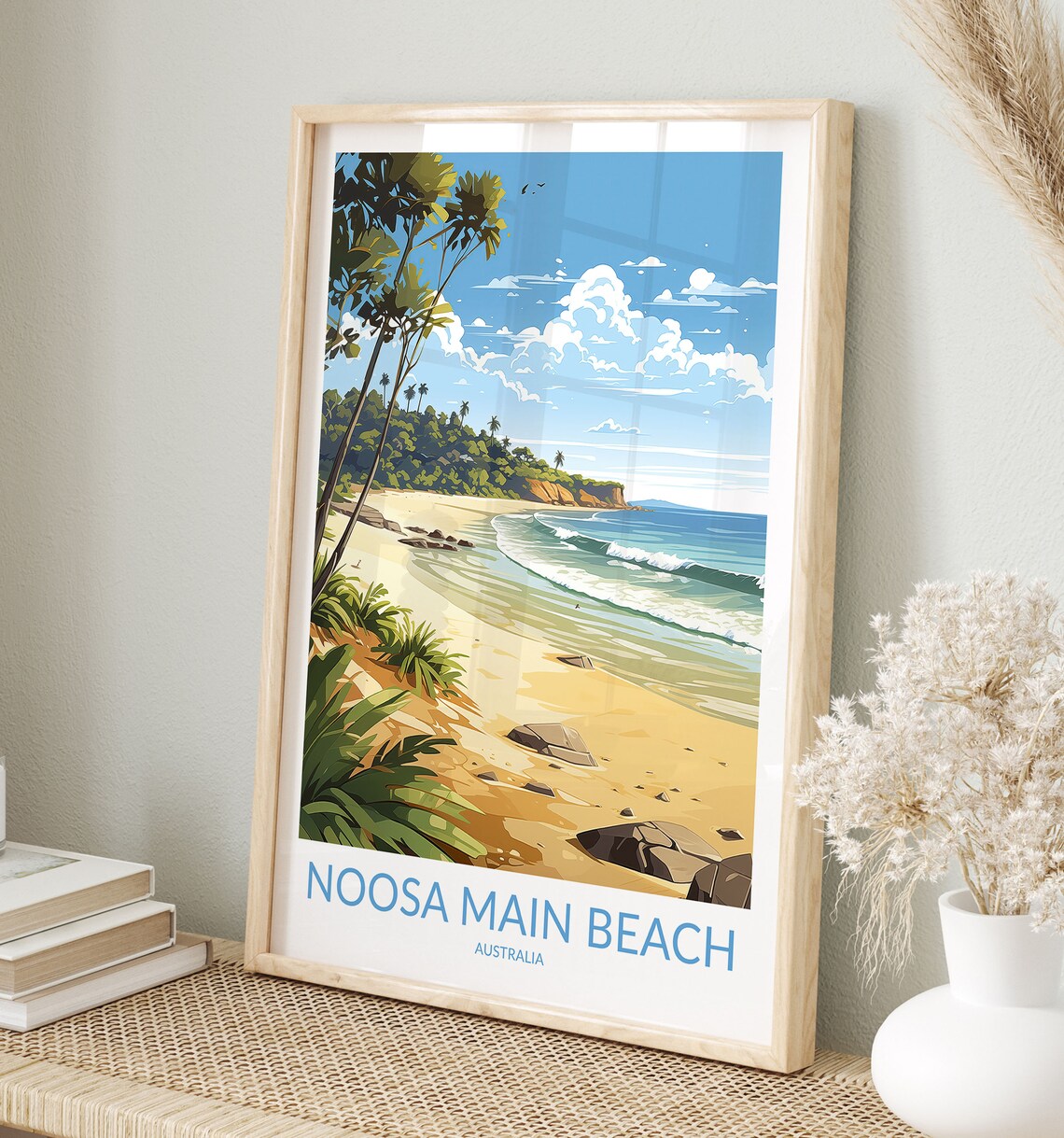 Noosa Main Beach Australia Surf Waves and Headland Travel Poster