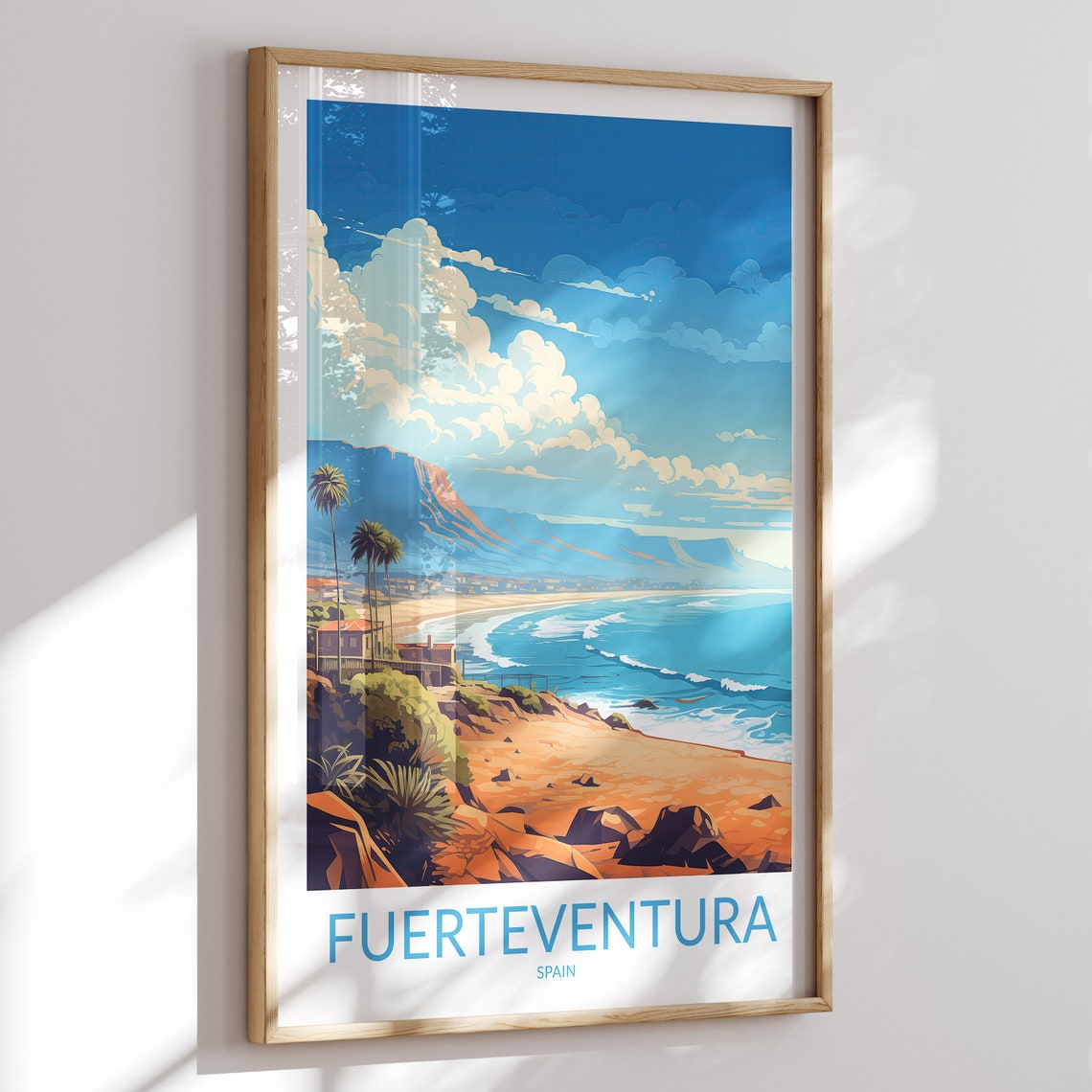 Fuerteventura Beach Vintage Travel Illustration Palm Coast Print
