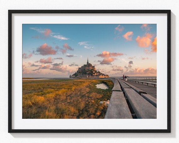 Mont Saint Michel Pink Cloud Sunrise Wooden Causeway France Poster