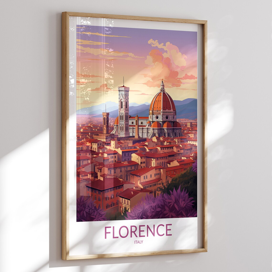 Florence Italy Duomo Pink Sunset City Skyline Art Travel Poster