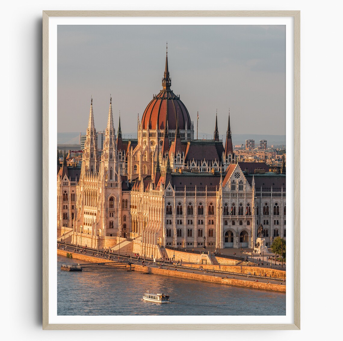 Budapest Parliament Golden Hour Danube Boat Hungary View Poster