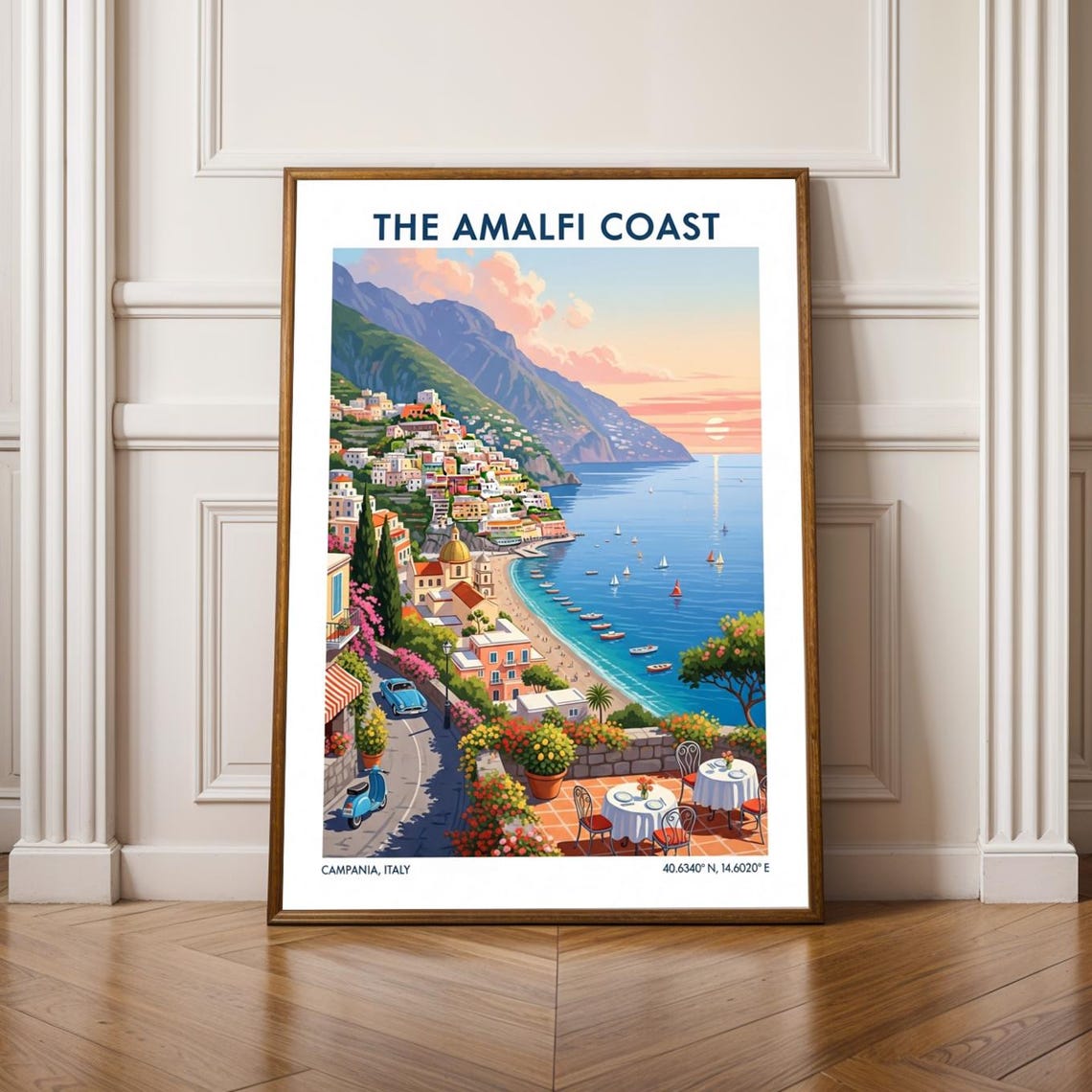 Amalfi Coast Italy Cliffside Village Sea Vintage Travel Poster