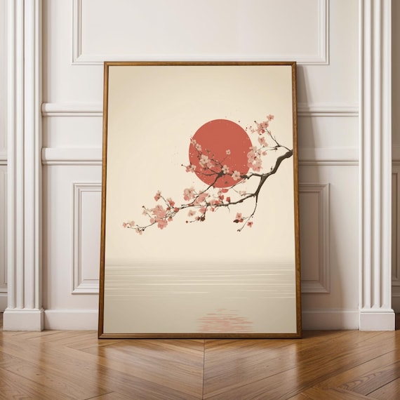 Cherry Blossoms Zen Art Print Red Pink Decor Living Room Wall Wabi Sabi Okinawa Poster Gift For Coworker