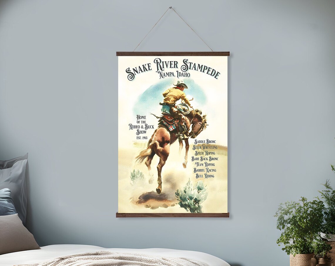 Snake River Stampede Nampa Idaho Vintage Rodeo Cowboy Bucking Horse Print