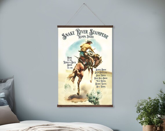 Snake River Stampede Nampa Idaho Vintage Rodeo Cowboy Bucking Horse Print