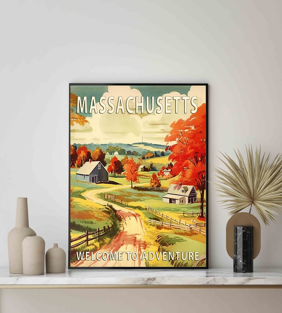 Massachusetts Fall Foliage Countryside Farm Retro Travel Poster - Image 3