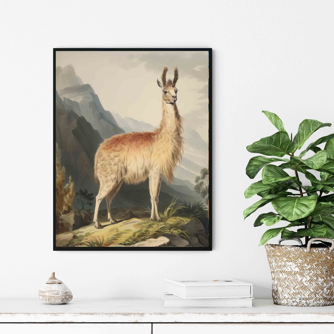 Llama in Andean Mountains Proud Shaggy Vintage Wildlife Art Poster - Image 3