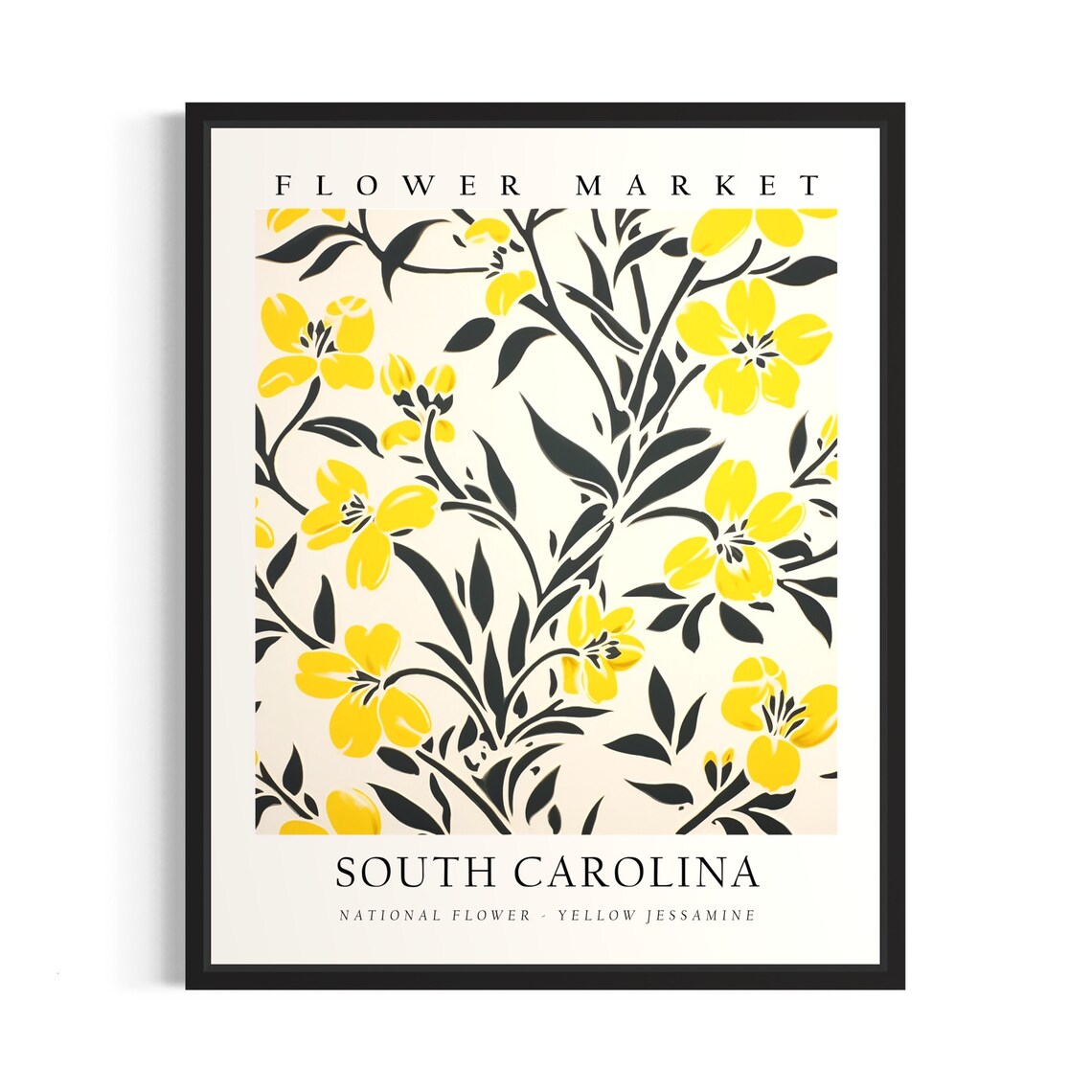 South Carolina Flower Market Yellow Jessamine Botanical Poster