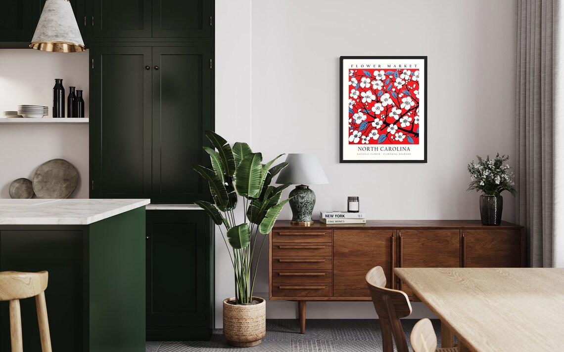 North Carolina Flower Market Dogwood Blossom Botanical Poster - Image 2