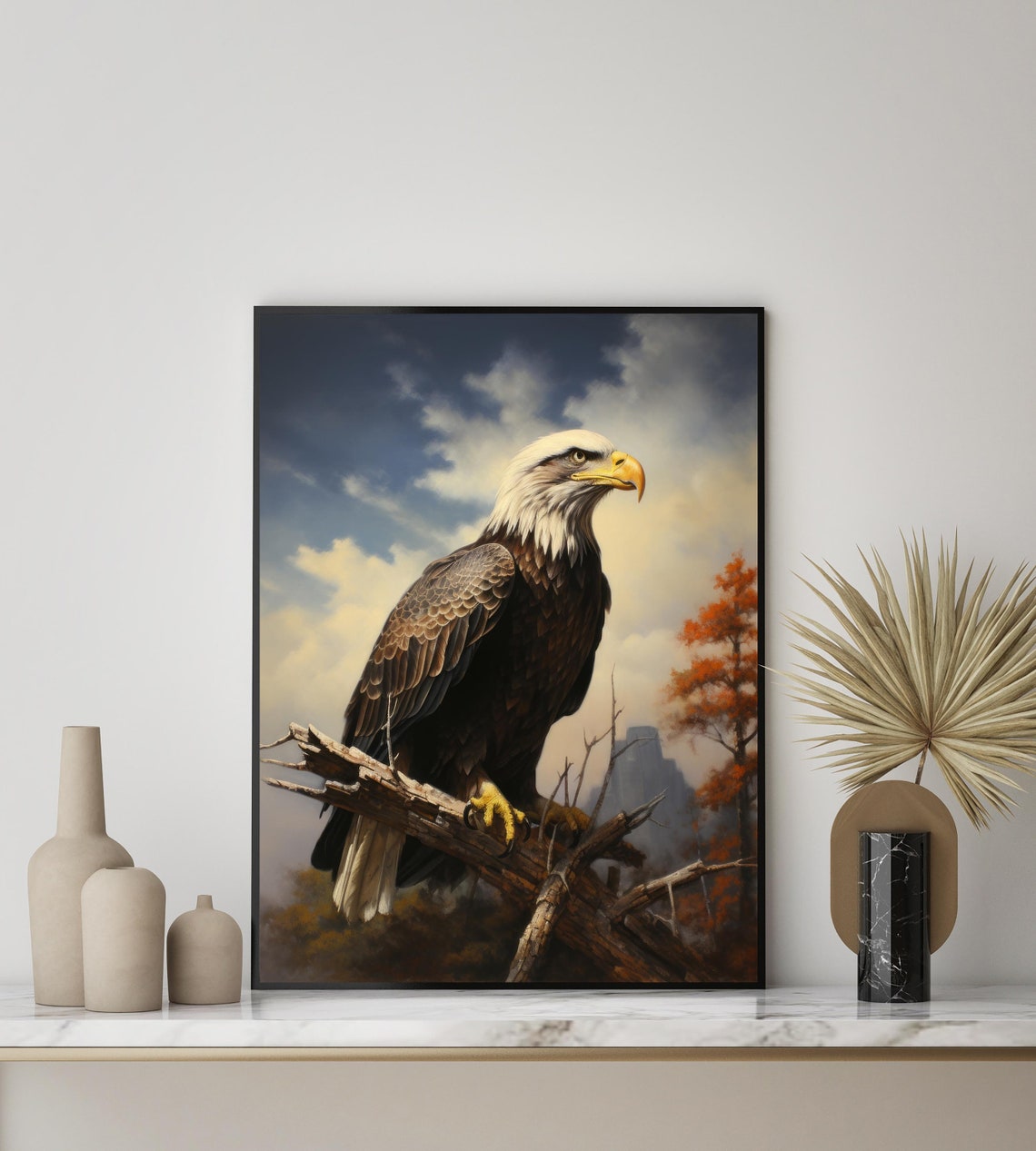 Majestic Bald Eagle on a Branch Against a Dramatic Sky Bird Poster - Image 3