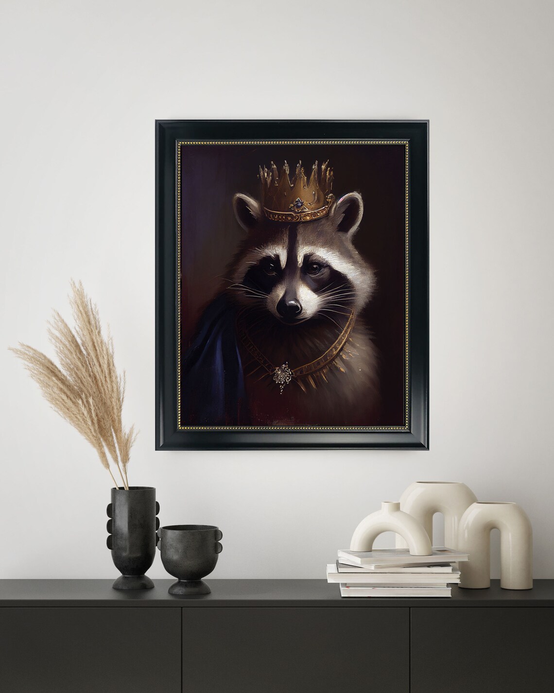 Royal Raccoon Wearing a Golden Crown in a Dark Gothic Portrait Poster - Image 3