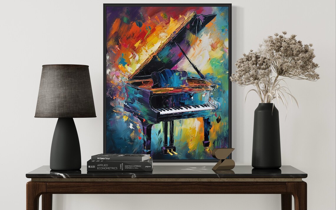 Grand Piano Colorful Abstract Oil Painting Modern Music Art Print - Image 2