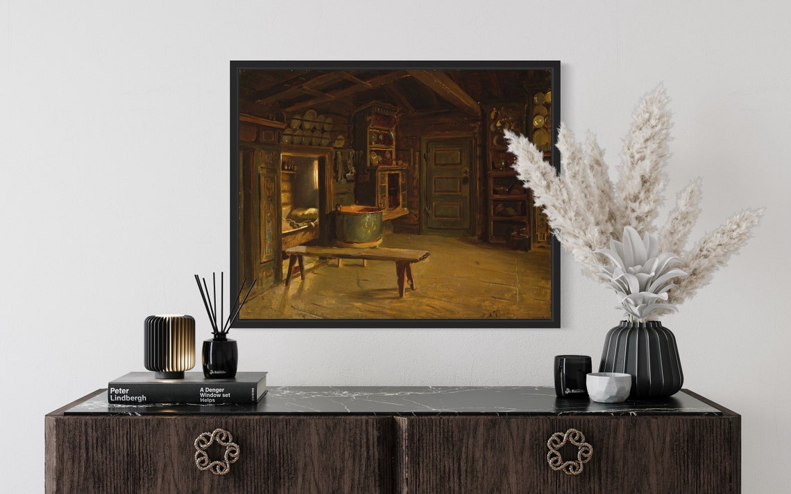 Rustic Farmhouse Kitchen Hearth Interior Vintage Oil Art Poster - Image 2