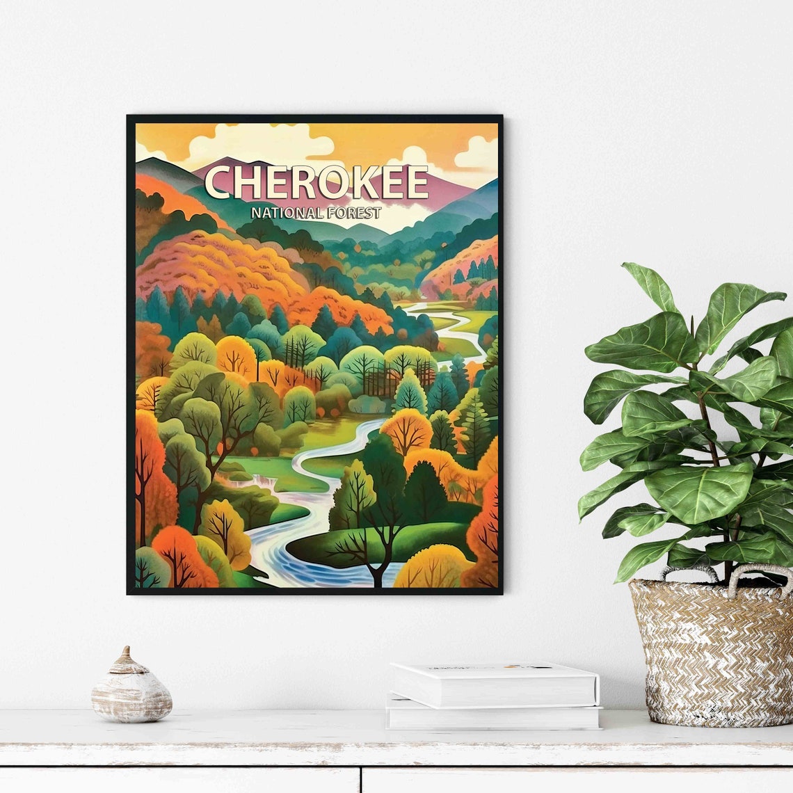 Cherokee National Forest Autumn Valley Vintage Travel Poster - Image 2