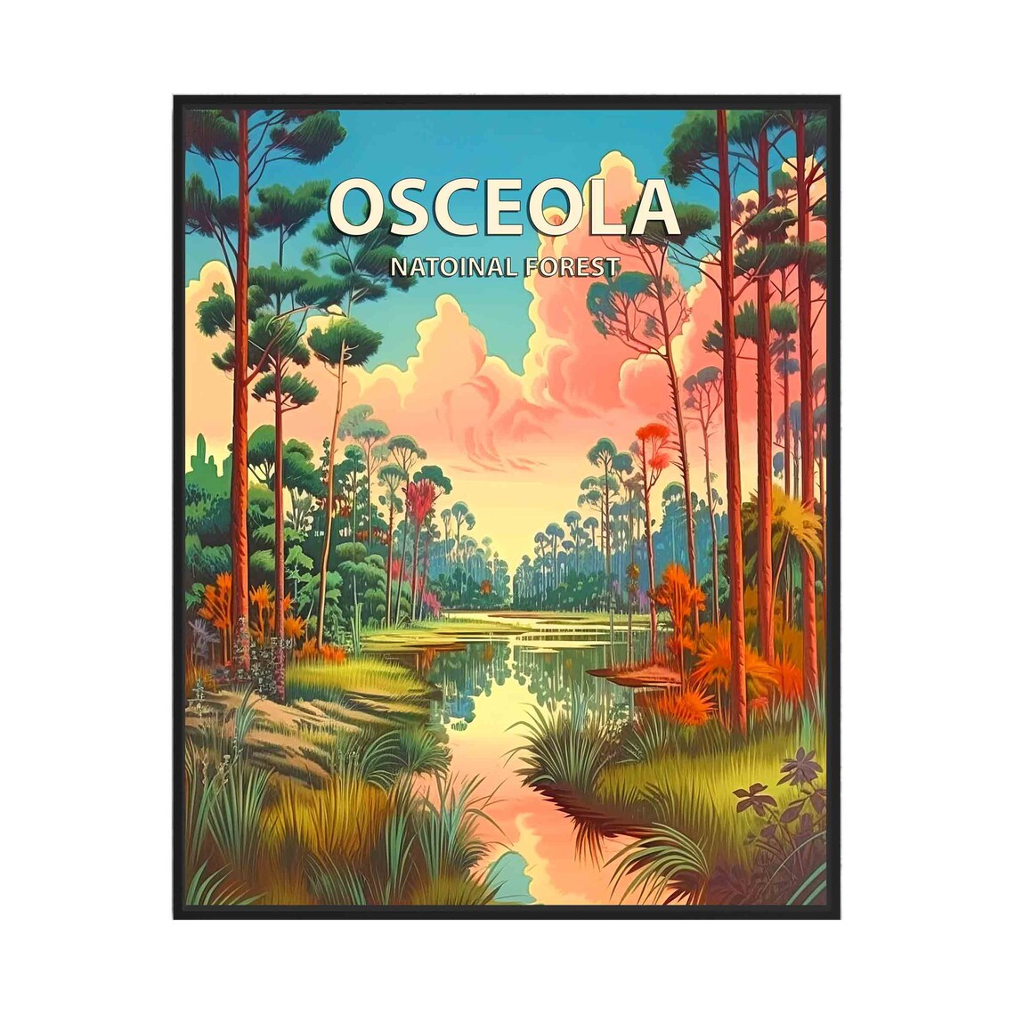 Osceola National Forest Pine Wetland Sunrise Retro Travel Poster