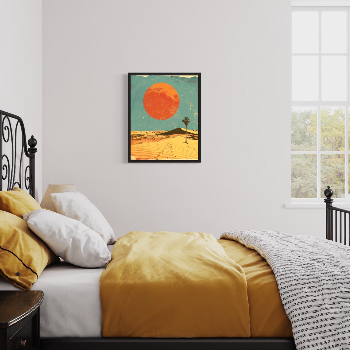 Sahara Desert Giant Red Sun Lone Palm Minimalist Travel Poster - Image 2