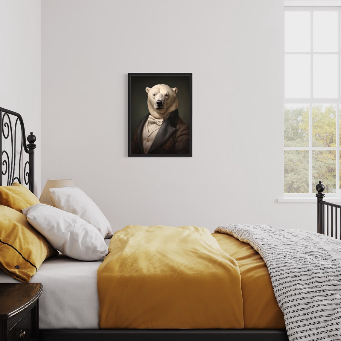 Polar Bear in Tuxedo Bow Tie Dapper Animal Portrait Wall Art - Image 3
