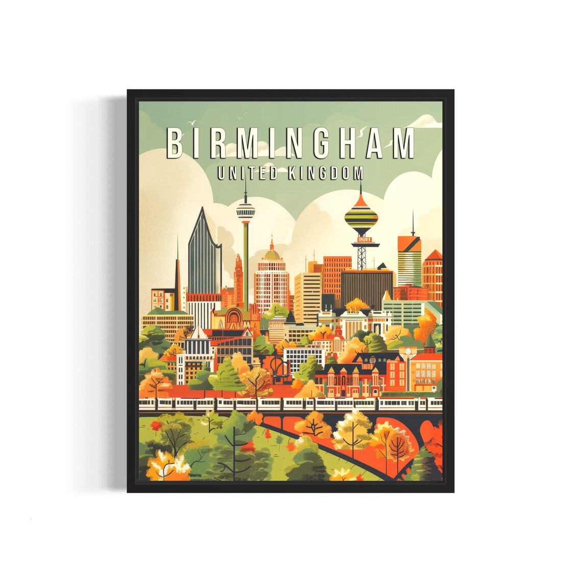 Birmingham United Kingdom City Skyline Towers Illustrated Poster