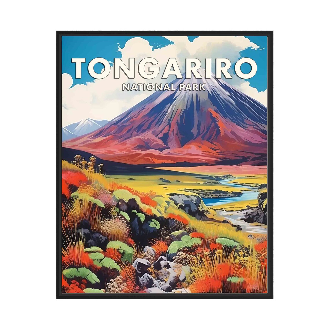 Tongariro National Park Volcano Retro New Zealand Travel Poster