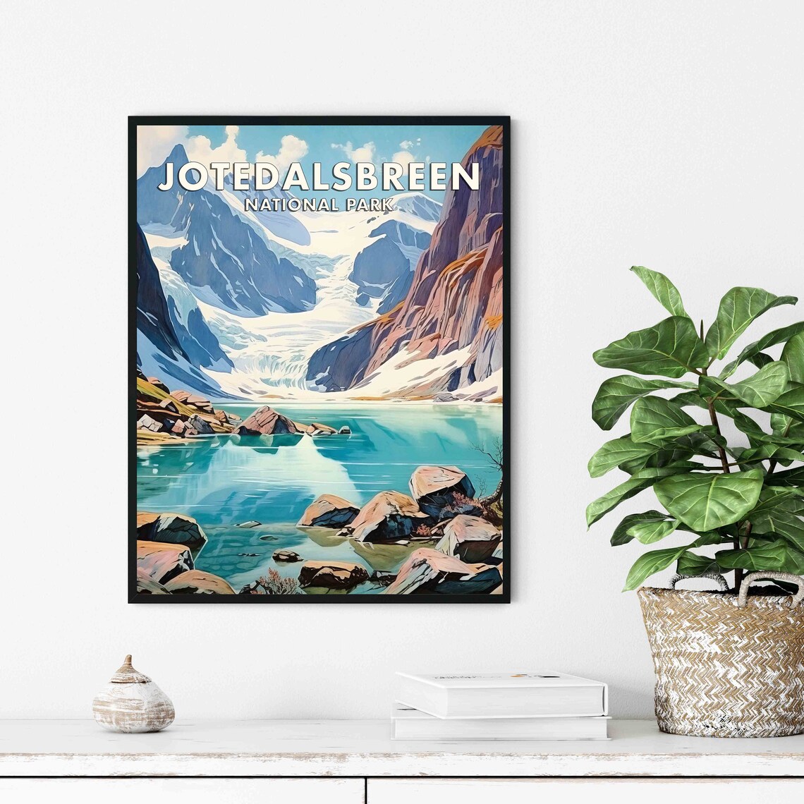 Jotedalsbreen Glacier Turquoise Lake Mountain Valley Travel Poster - Image 3