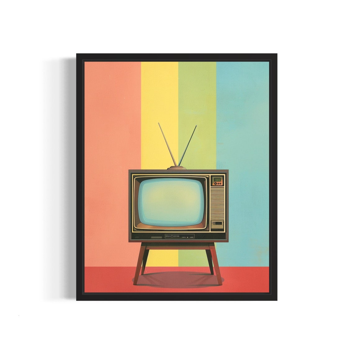 Retro Television Set Striped Background Poster Vintage TV Pop Art