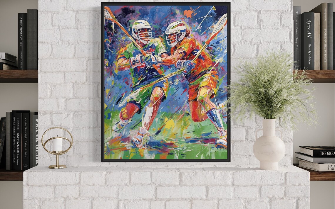 Lacrosse Players Faceoff Abstract Action Painting Sports Poster - Image 3