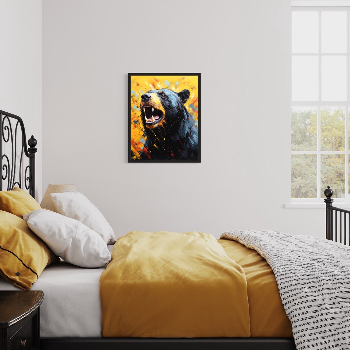 Roaring Black Bear Bold Expressive Wildlife Painting Golden Art Poster - Image 3