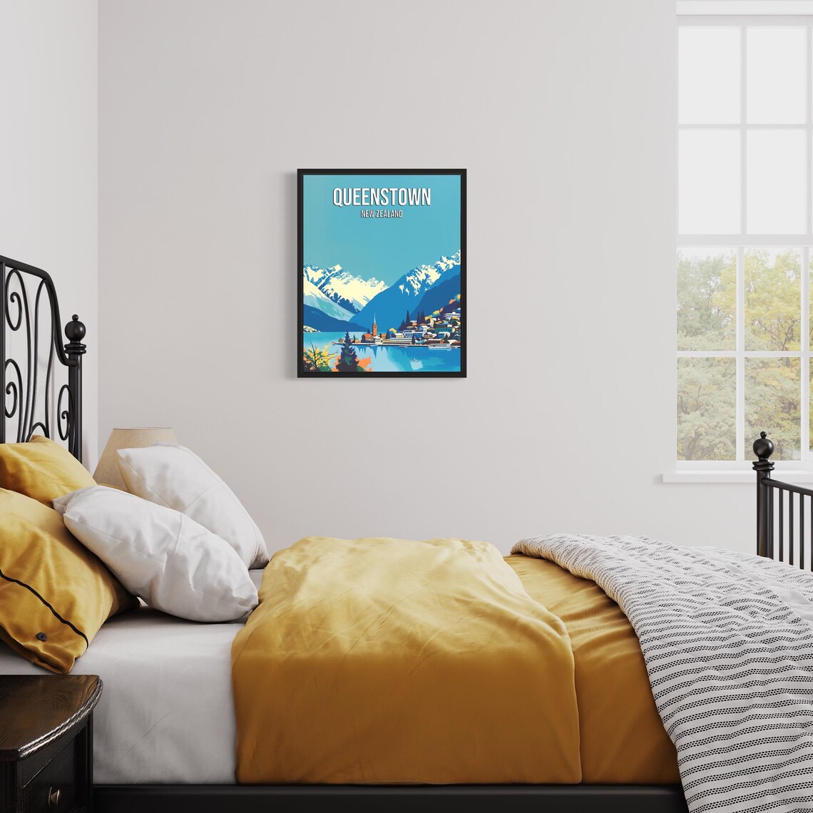Queenstown New Zealand Poster With Snowy Mountains Over Lake Wakatipu - Image 3