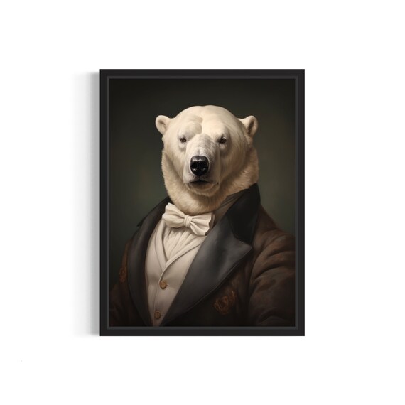 Polar Bear in Tuxedo Bow Tie Dapper Animal Portrait Wall Art