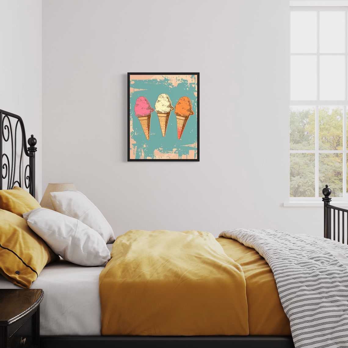 Three Ice Cream Cones Pop Art Poster in Sweet Pastel Retro Colors - Image 2