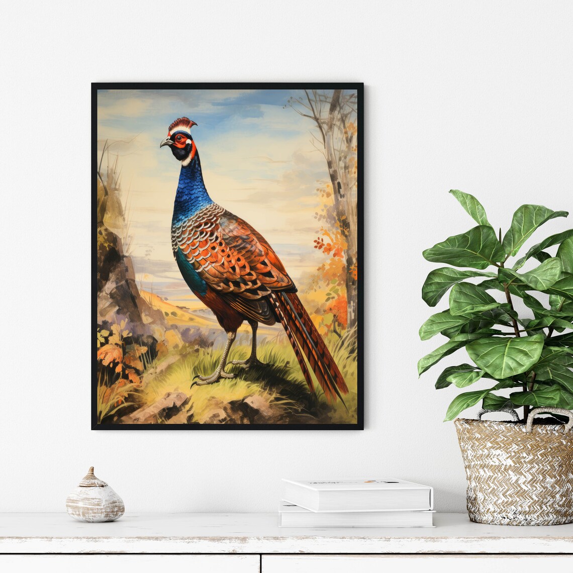 Ring Necked Pheasant in the Wild Meadow Vintage Bird Art Poster - Image 3