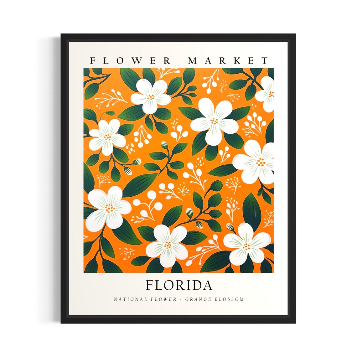 Florida Flower Market Poster of White Orange Blossoms on Orange