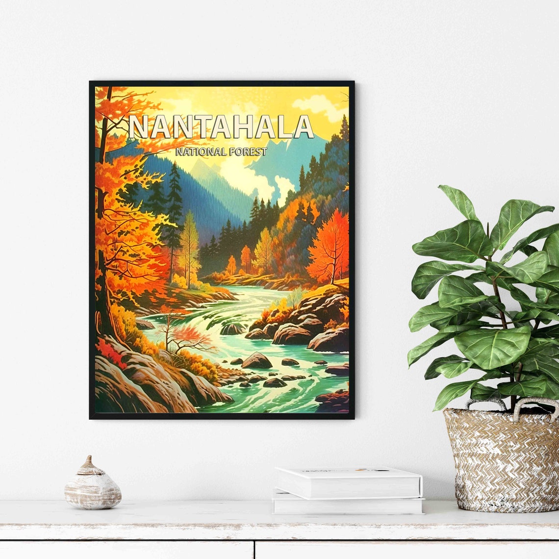 Nantahala National Forest Autumn River Rapids Retro Travel Poster - Image 2