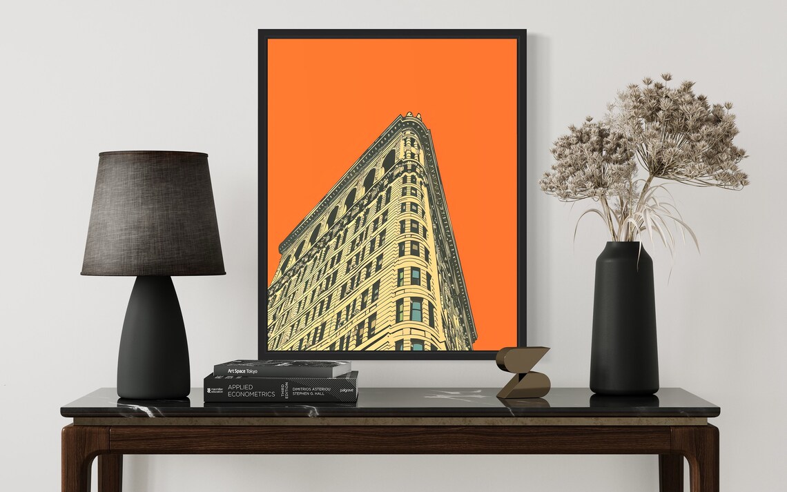 Flatiron Building Manhattan New York Orange Vintage Landmark Poster - Image 3