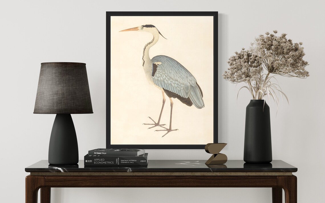 Grey Heron Standing Portrait Vintage Bird Painting Art Print - Image 3